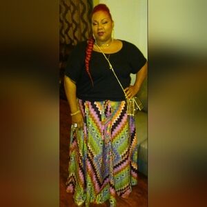 Ashley Stewart Multicolor Geometric A-Line Skirt